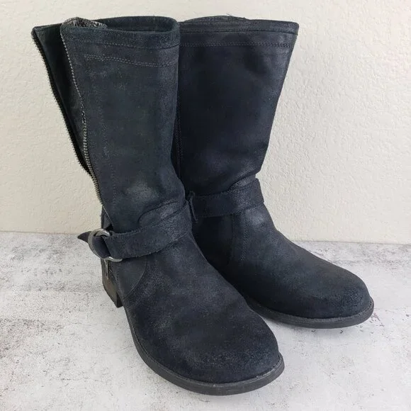 UGG Silva Moto Boots Leather Nubuck Harness Zip Slouchy Snakeskin size 9 EU 40 - Picture 6 of 15